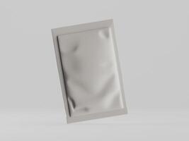 A white plastic bag with a white label on it photo