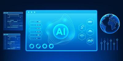 Agent AI technology The screen that shows the conversation with AI represents an intelligent assistant system that works, makes decisions and performs tasks on behalf of humans independently. vector