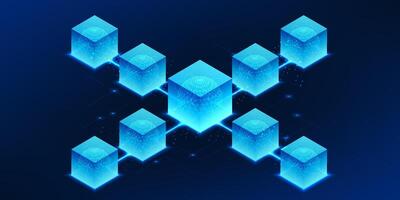 Quantum Technology, a series of interconnected square boxes, represents quantum technology processing that works in parallel and at a fast particle level to support new-age data and algorithms vector