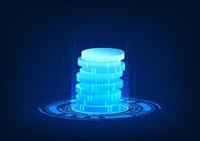 Fintech technology, digital coins projected as holograms, represent technologies that combine the financial world with virtual innovations, such as digital currencies, investment on digital platforms vector