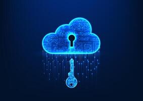 Cloud technology with key is about to be inserted, showing the security of data in the cloud and controlling the access of users to upload data and steal data, safe for business. vector