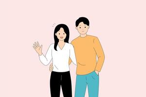 A Happy Couple Standing Together in Their Casual Style, Radiating Joy and Warmth vector