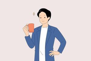 A Stylish Man Relaxing and Enjoying a Delicious Cup of Coffee in a Casual Setting vector