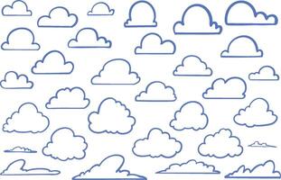 A collection of various illustrative outlines depicting multiple cloud shapes in detail vector