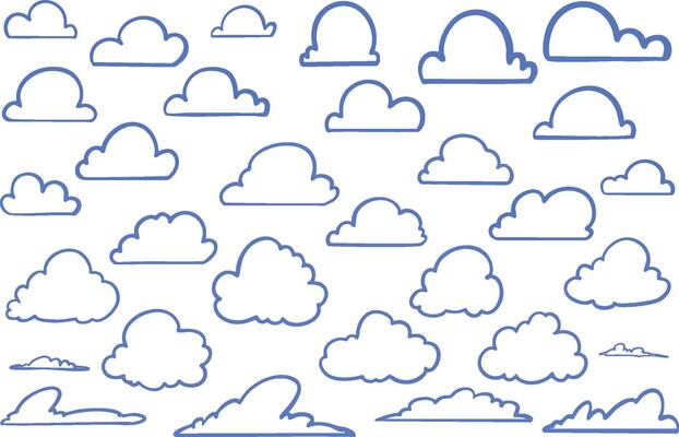 A collection of various illustrative outlines depicting multiple cloud shapes in detail