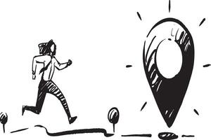 Illustration Depicting a Person Running Towards a Destination Marker with Vibrant Energy vector