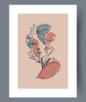 An intriguing Abstract Line Art Portrait beautifully intertwined with captivating Floral Elements vector