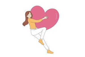 A Joyful Character Happily Embracing a Bright Heart Symbol of Affection and Love vector