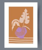 Modern Abstract Plant Art in Earthy Tones with Textured Elements enhancing its appeal vector