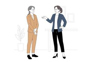 Two professionals have a productive conversation, sharing insights to foster collaboration vector