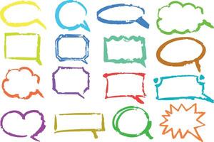 This is an illustration featuring colorful speech bubbles and decorative frames that convey emotion vector