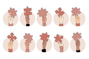 Hands Holding Colorful Puzzle Pieces, Symbolizing Collaboration, Community, and Creativity vector