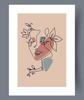 An Abstract Line Drawing Illustrating a Face Incorporated with Beautiful Floral Elements vector