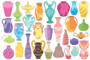 A Vibrant and Colorful Collection Featuring Decorative Vases and Unique Artistic Jugs for All vector