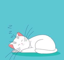 A Charming Sleeping Cat on a Beautiful Turquoise Background with Various Colorful Elements vector
