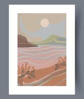 A Serene and Tranquil Landscape with Soft Pastel Tones and Gentle Ocean Waves Enhancing Beauty vector