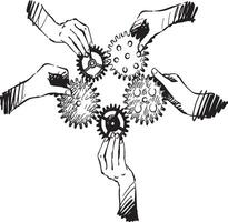 Collaboration in Motion Gears and Hands Working Together to Achieve Greater Efficiency and Unity vector