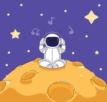 An Astronaut Enjoying Soothing Music While on the Moon in a Peaceful Cosmic Setting vector
