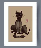 A charming and whimsical illustration featuring a playful black cat alongside a delightful mouse vector