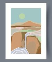 Abstract Representation of a Beautiful Landscape Featuring a Waterfall and Majestic Mountains vector