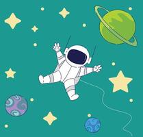 An Astronaut Floating Freely in Space Surrounded by Colorful Planets and Shining Stars vector