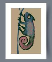 A wonderfully Colorful Chameleon Climbing a Branch Illustration thats vibrant and artistic vector
