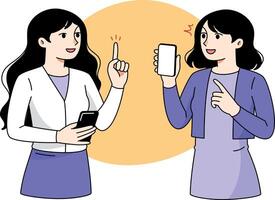 Two Women Engaging in an Informative and Casual Mobile Conversation with Each Other vector