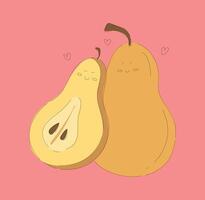 Adorable Pear Characters Featuring Vibrant Colors on a Soft Pink Background Scene vector