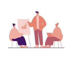 Business Meeting with Presentation and Discussion among Professional Colleagues in Modern Style vector