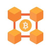 Bitcoin blockchain network icon with interconnected blocks and central currency vector
