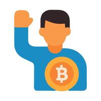 Man holding a Bitcoin symbol showing success in cryptocurrency investment and earnings vector