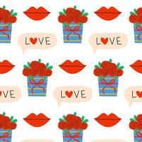 A Beautiful and Colorful Love Pattern Featuring Roses and Lips Design for Various Uses vector