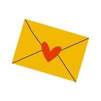 A yellow envelope featuring a heart symbol intended for heartfelt love letters and messages vector