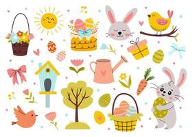 A Beautiful and Colorful Spring Easter Illustration Depicting a Joyful Scene with Bunnies and Eggs vector