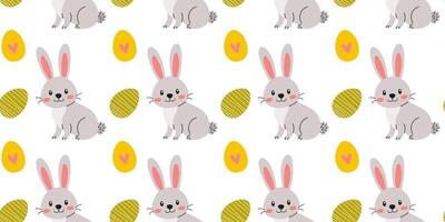 Cute bunnies and colorful eggs create a cheerful spring pattern for festive decorations and crafts vector
