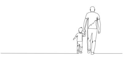 One continuous line drawing of father and son, editable line, Father's Day. Father and child walking together in a minimalist, artistic style emphasizing connection and love vector
