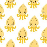Cute yellow octopus pattern design featuring multiple smiling sea creatures against a white background vector