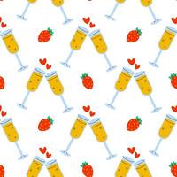 Charming and Delightful Pattern Featuring Champagne Glasses and Fresh Strawberries vector