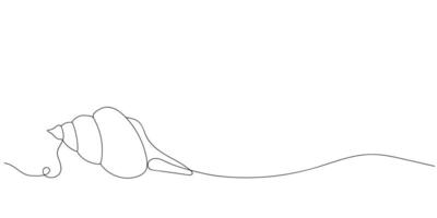 Continuous one line drawing of sea shell. Seashell symbol. Spa beauty and wellness salon banner in simple linear style. illustration in doodle style. vector