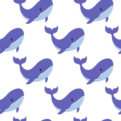Colorful pattern of cartoon whales swimming in a cheerful underwater world