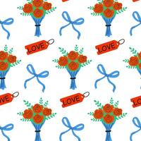A Charming Floral Pattern Embellished with Love Tags and a Beautiful Bow Design Element. Background for Valentine's day or wedding vector