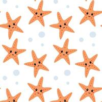 Colorful starfish pattern with faces on a white background creating a playful marine theme vector