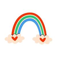 A Bright and Colorful Rainbow Accompanied by Cheerful Hearts and Fluffy Clouds Above vector