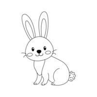 Cute cartoon rabbit sitting on a white background, ready for coloring activity in a children's art class or at home vector