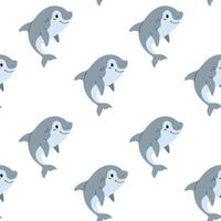 Cute cartoon sharks swimming playfully against a white background in a fun and whimsical pattern vector