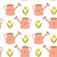 Charming pattern featuring colorful watering cans and flowers in a playful design suitable for various creative projects vector
