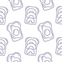 Seamless pattern Several slices of toast with fried eggs and fresh avocado on a white background in a modern design vector
