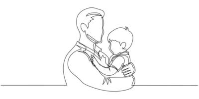 One continuous line drawing of father and son, editable line, Father's Day. Father holding his baby in a tender embrace during a quiet moment of connection at home vector