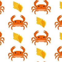 Cute orange crabs and seashells pattern displaying cheerful marine life on a white background vector
