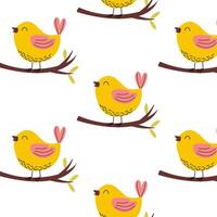 Colorful yellow birds sitting on branches create a cheerful pattern for home decor or children's items vector